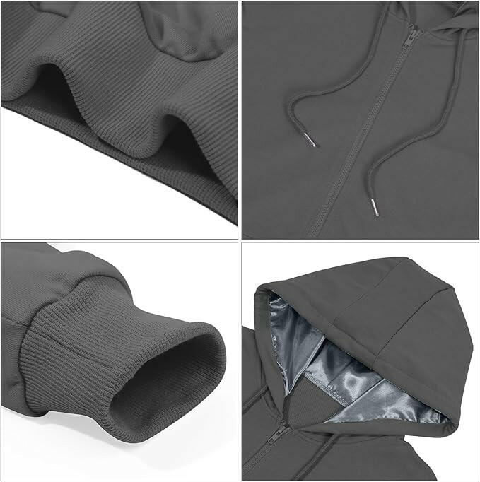 Satin Lined Hoodie with Zipper - Grey.