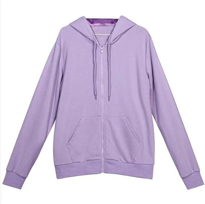 Satin Lined Hoodie with Zipper - Purple.