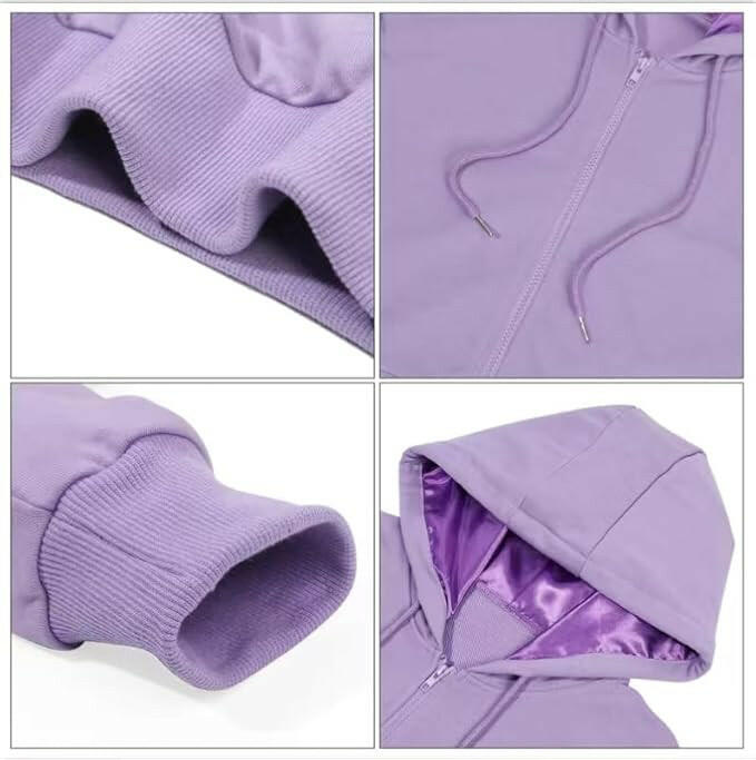 Satin Lined Hoodie with Zipper - Purple.