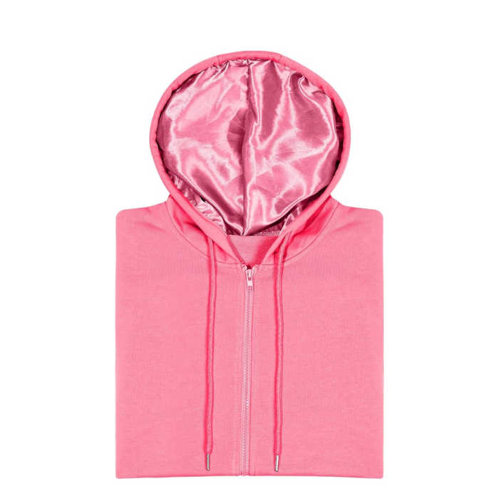 Satin Lined Hoodie with Zipper - Pink.