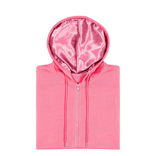 NUAIRA Satin Lined Hoodie with Zipper Pink