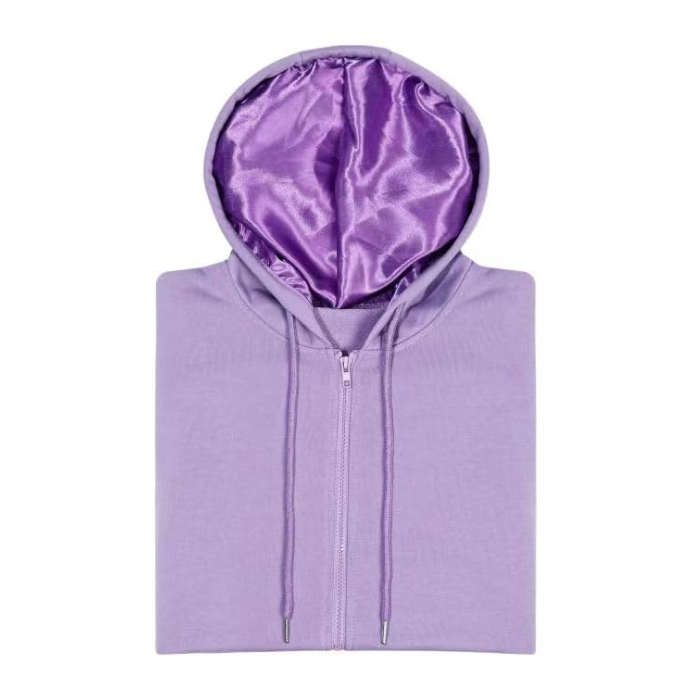 Satin Lined Hoodie with Zipper - Purple.