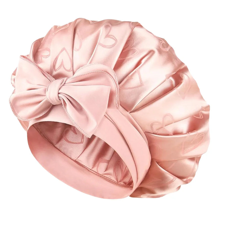 Nature Blush Adjustable Satin Bonnet for Sleeping, Double Layer, Non-slip Hair Bonnet with Tie Band for Women, Sleep Cap Curly Natural Hair. Pink Shade