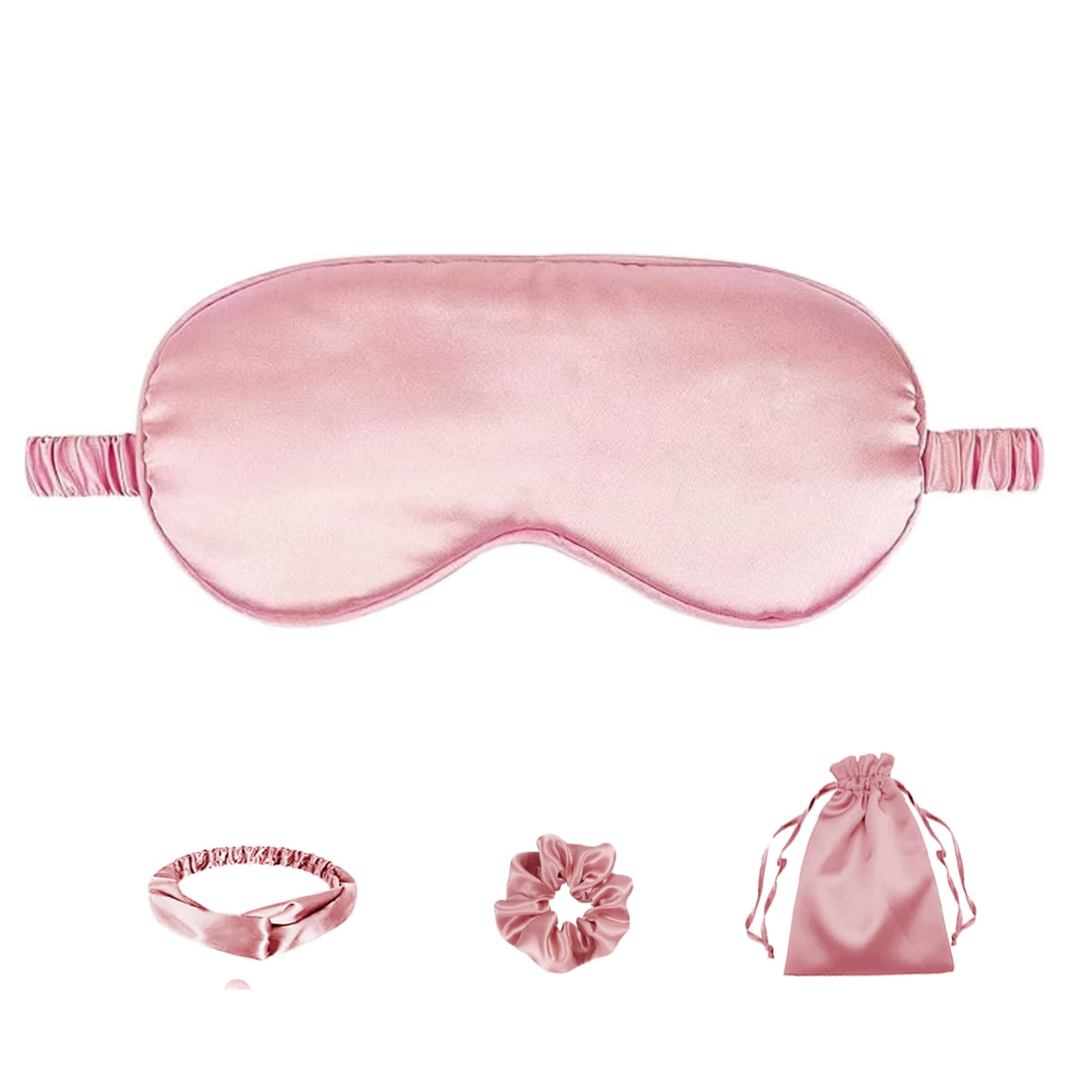 Nature Blush Satin Eye Mask, Scrunchie, Headband & Travel Pouch Set 4 pc