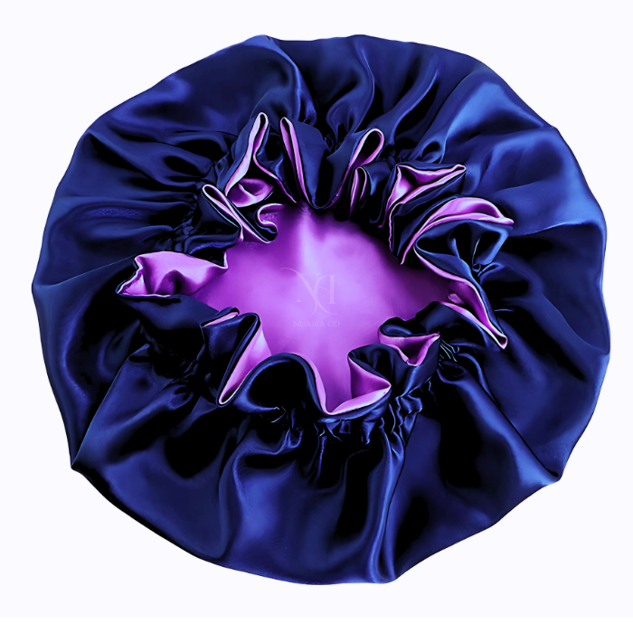 Navy & Lilac Satin Bonnet.