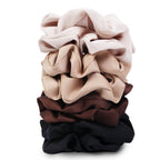 Neutral Beige Brown Black 8 PC Satin Scrunchie Set for Curly and Natural Hair