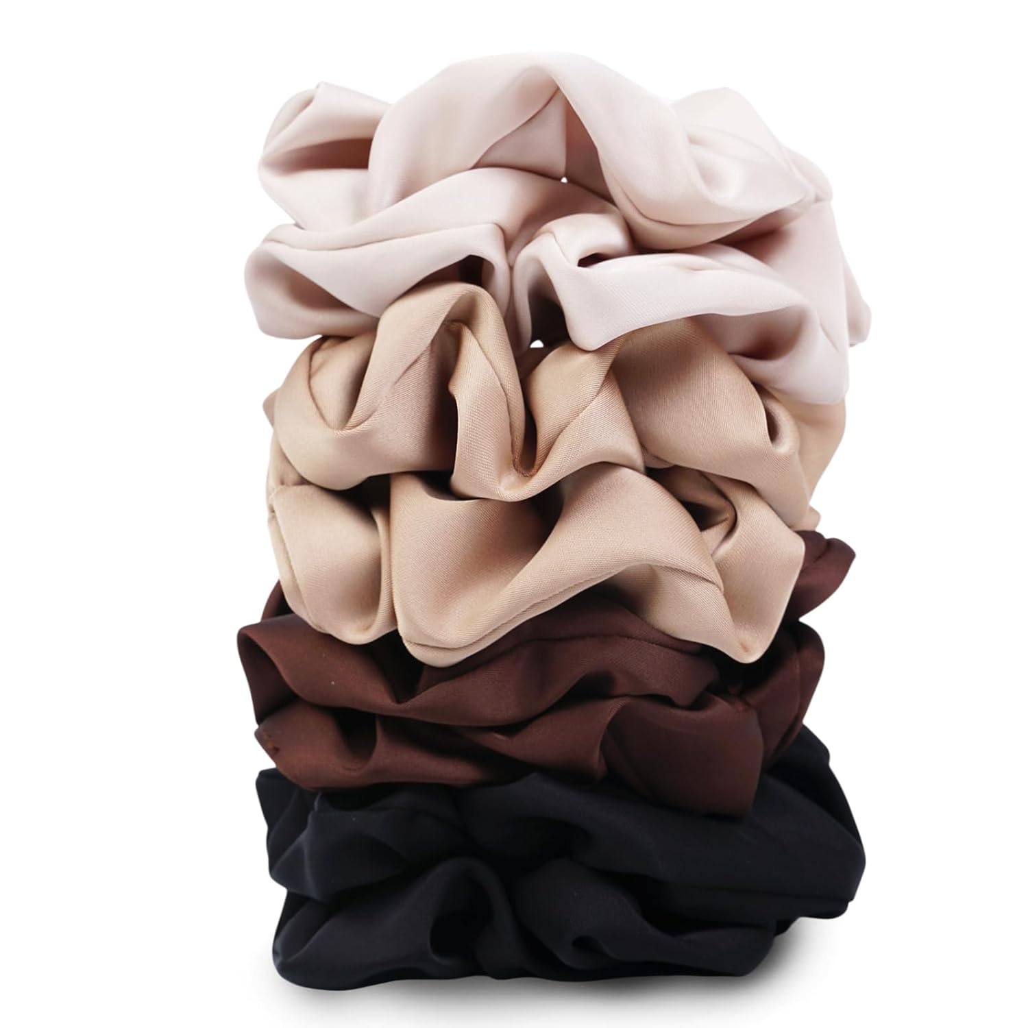 Neutral Beige Brown Black 8 PC Satin Scrunchie Set for Curly and Natural Hair