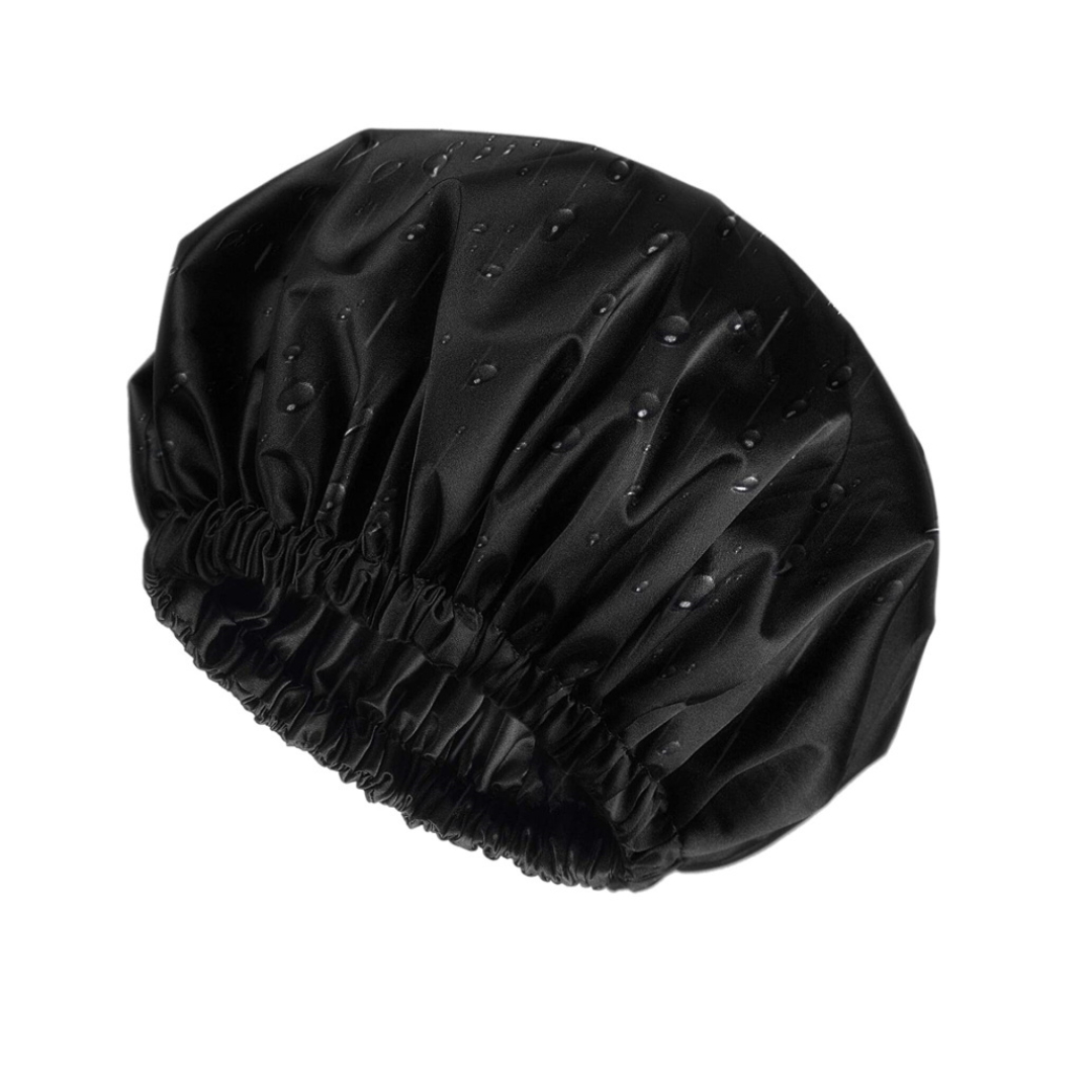 Satin-Lined Waterproof Shower Cap w/ Adjustable Band