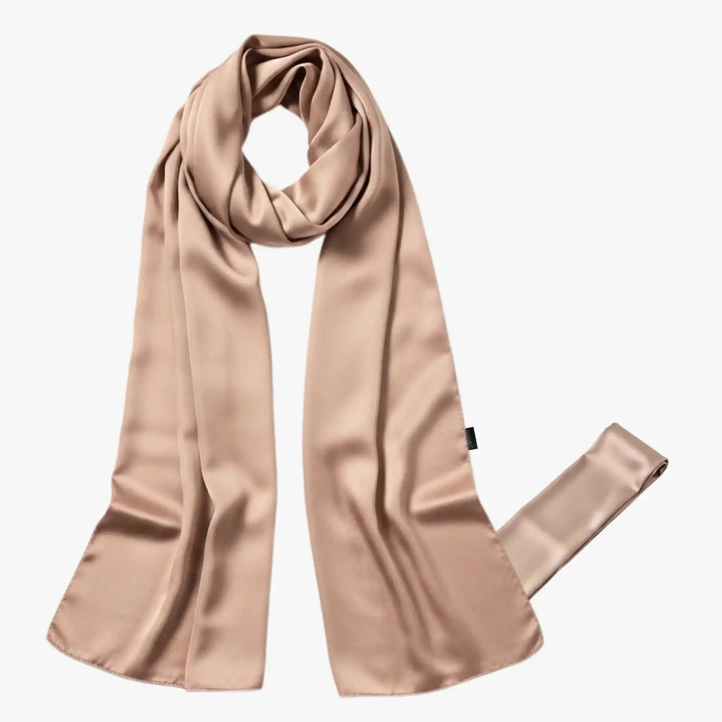 NuAira large protective satin scarf for frizz-free hair camel