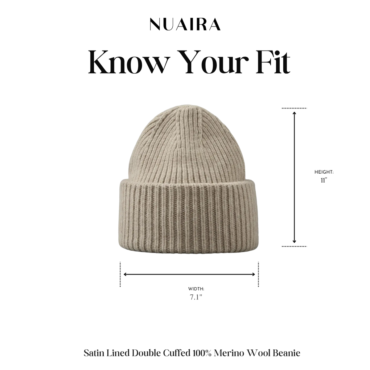 100% Merino Wool Satin Lined Beanie | Oatmeal