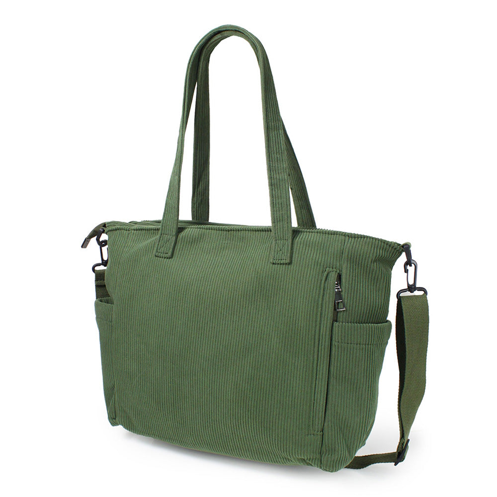 Olive Green Multi Pocket Corduroy Tote Bag