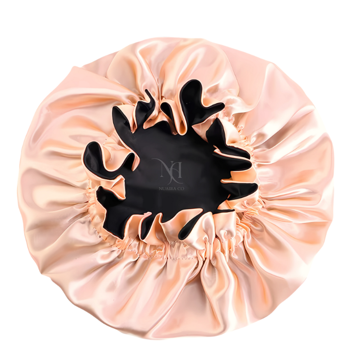 Peach & Black Satin Bonnet.