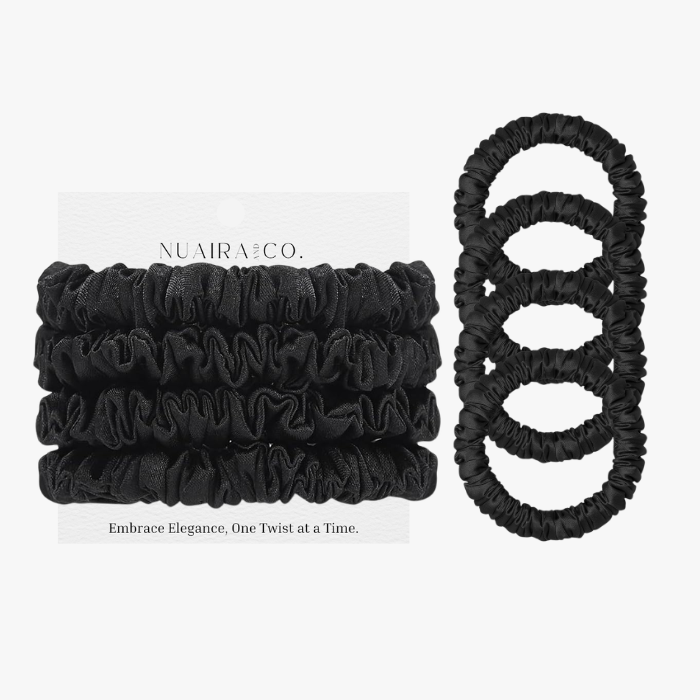 Snag-Free Petite Satin Scrunchies - Black - All Hair - 4pcs