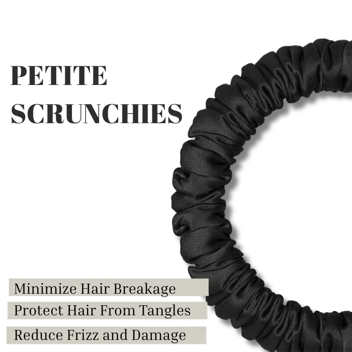 Snag-Free Petite Satin Scrunchies - Black - All Hair - 4pcs