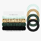 Snag-Free Petite Satin Scrunchies - Gold/Black/Green/Dark Green - All Hair - 4pcs