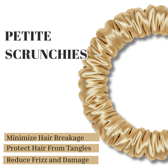 Snag-Free Petite Satin Scrunchies - Gold/Black/Green/Dark Green - All Hair - 4pcs