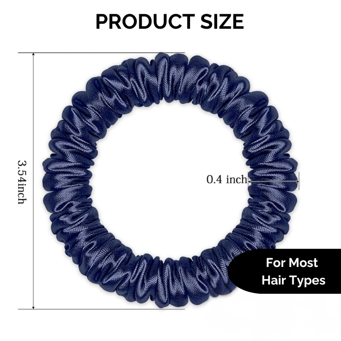 Snag-Free Petite Satin Scrunchies - Black/Blue/Navy/Lake Blue - All Hair - 4pcs