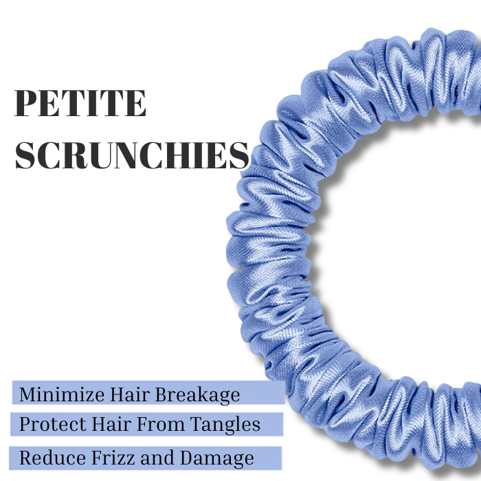 Snag-Free Petite Satin Scrunchies - Black/Blue/Navy/Lake Blue - All Hair - 4pcs