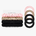 Snag-Free Petite Satin Scrunchies - Champagne/Pink/Black - All Hair - 4pcs