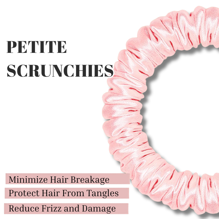 Snag-Free Petite Satin Scrunchies - Champagne/Pink/Black - All Hair - 4pcs