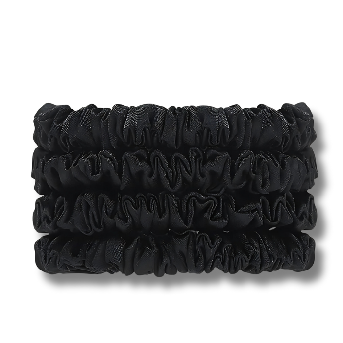 Petite Satin Scrunchies 4pc - Black