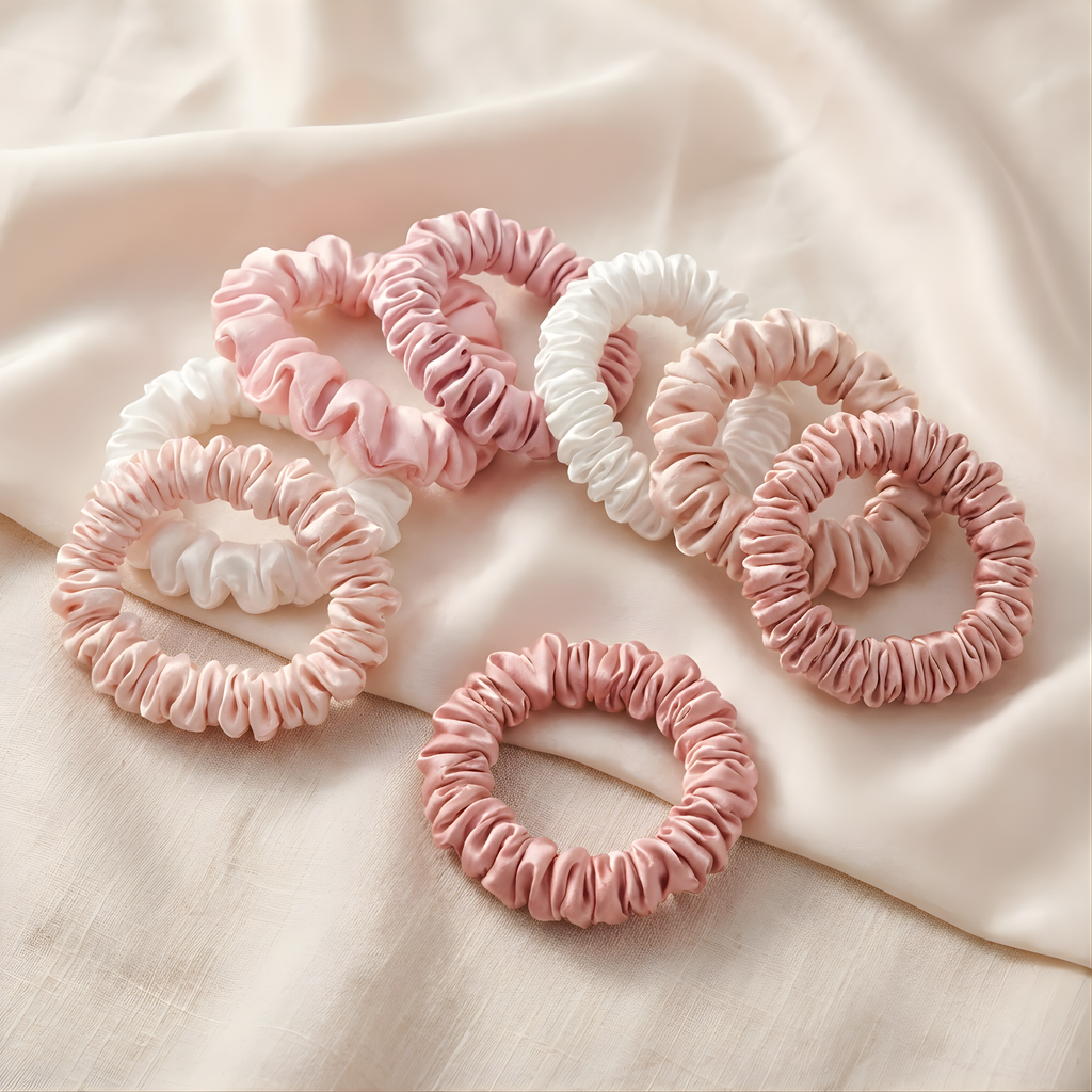 Petite Satin Scrunchies 4-Piece Set – Hair-Friendly, Soft & Stylish