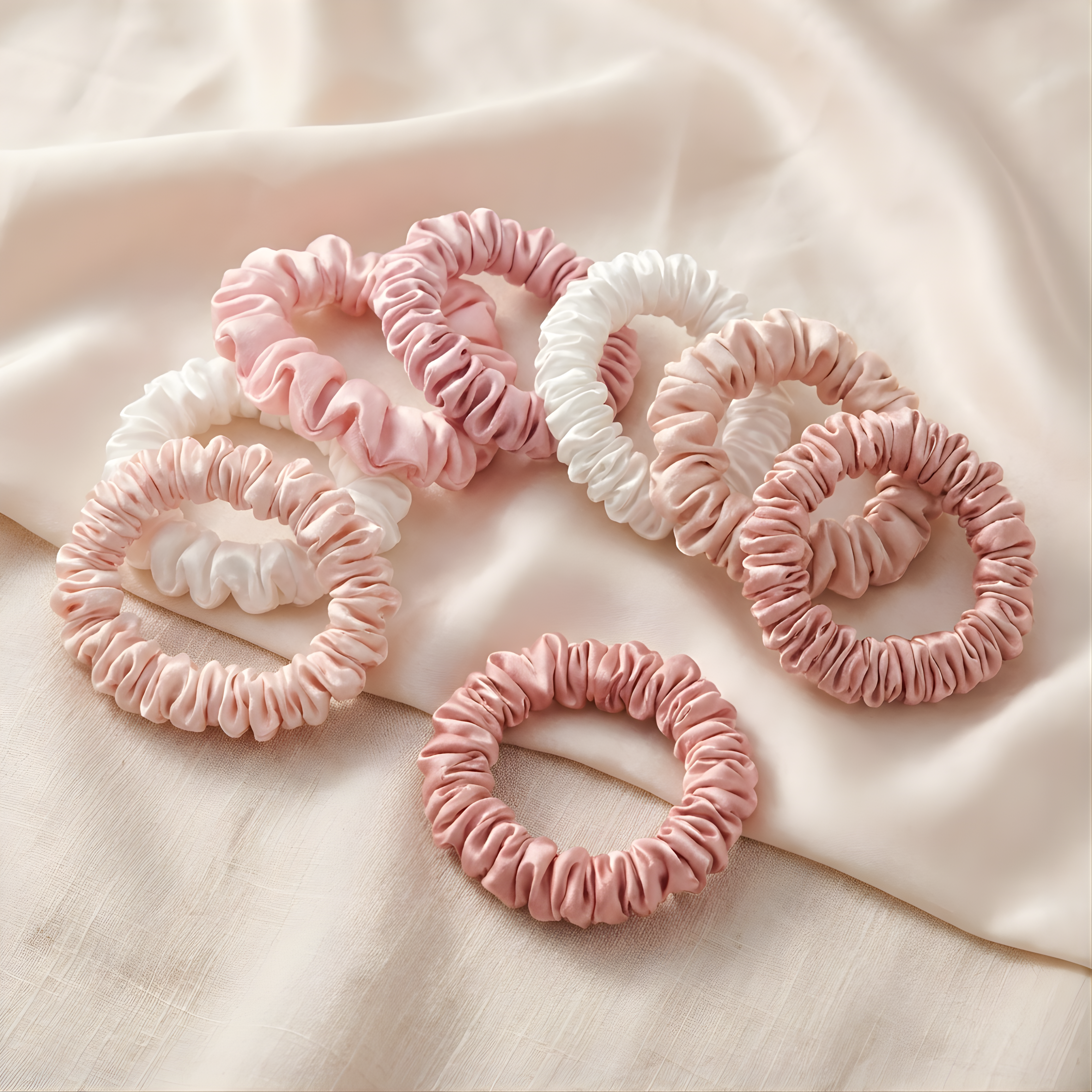 Petite Satin Scrunchies 4-Piece Set – Hair-Friendly, Soft & Stylish