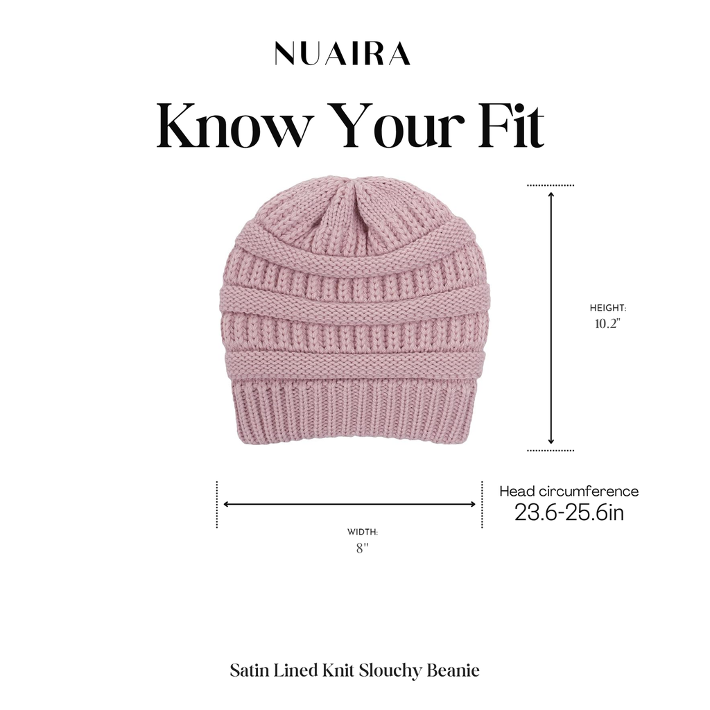Pink Satin Lined Knit Slouch Beanie