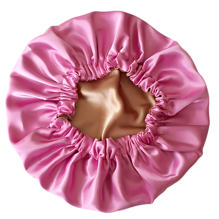 Gold & Pink Satin Bonnet.