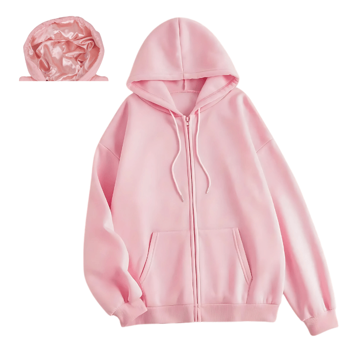 Pink Satin Lined Zip Up Hoodie