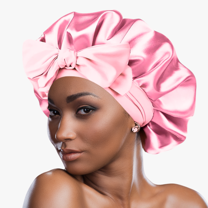 Double Layer Satin Bonnet with Tie Band | Pink