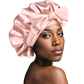 NuAira Pink Double Layer Satin Tie Band Hair Bonnet