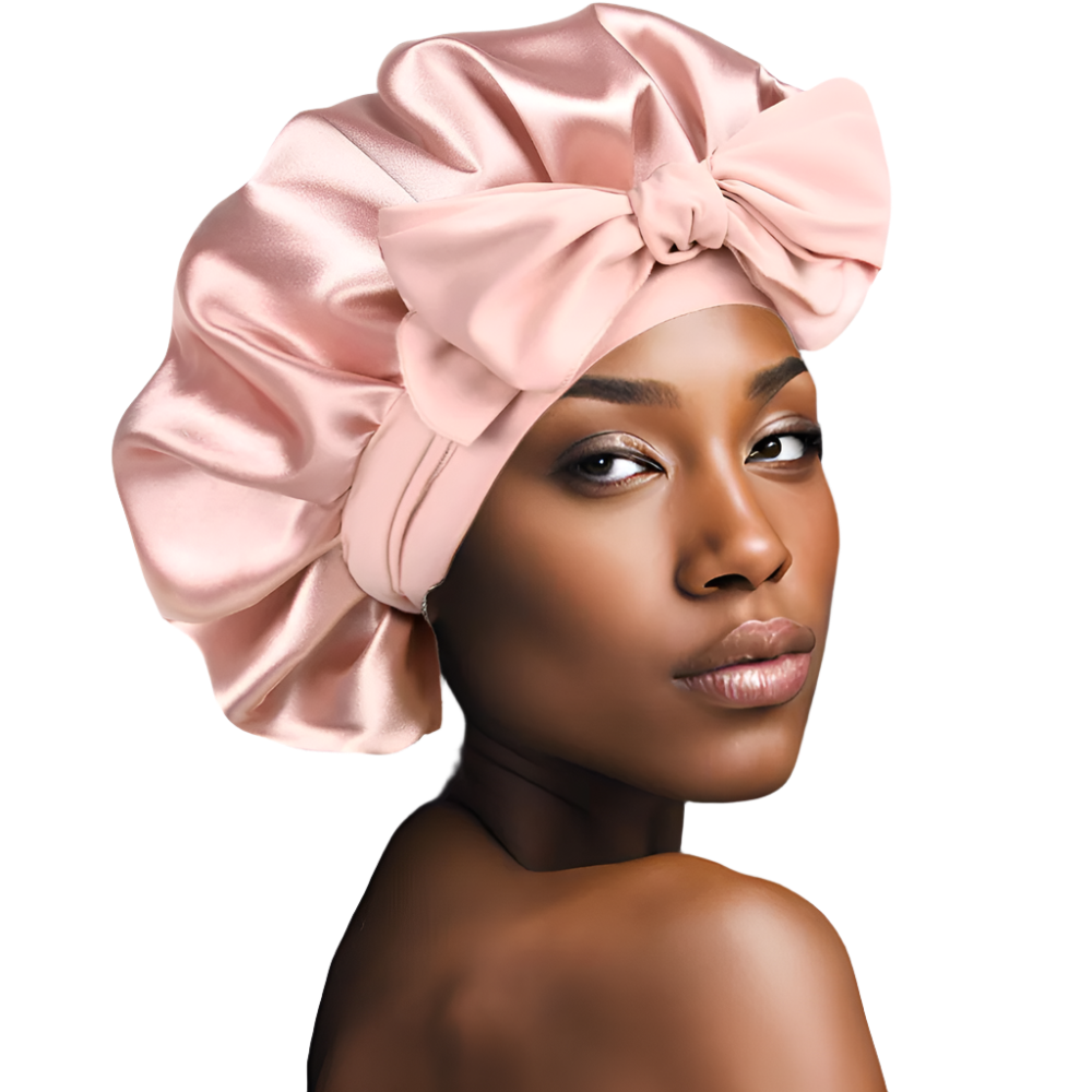 NuAira Pink Double Layer Satin Tie Band Hair Bonnet