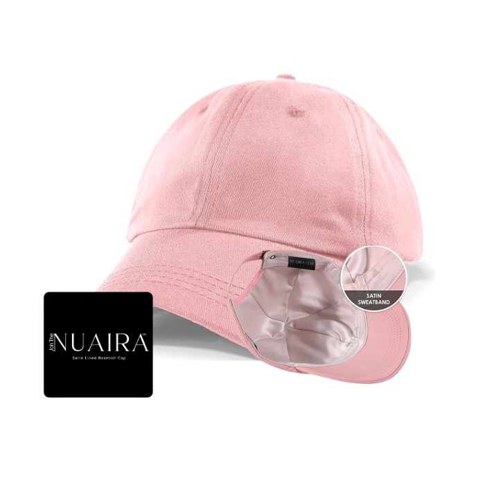 Pink cotton baseball cap with pink satin lining for women by NuAira & Co