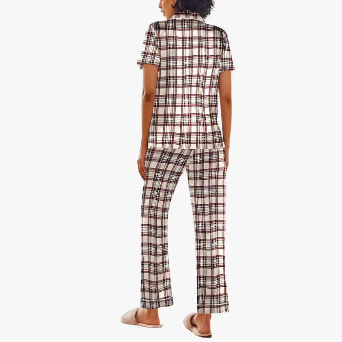 Plaid Satin Pajama Pants Set