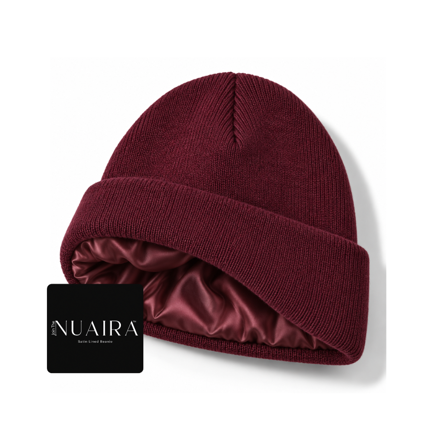 Plum silky satin lined knit beanie for Adults and Kids by NuAira & Co