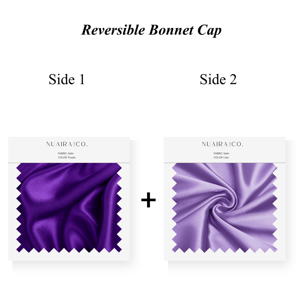 Nuaira Co. Two-Tone Bonnet Caps, Purple and Lilac for healthy hair care. Curly, Natural and Loc'd
