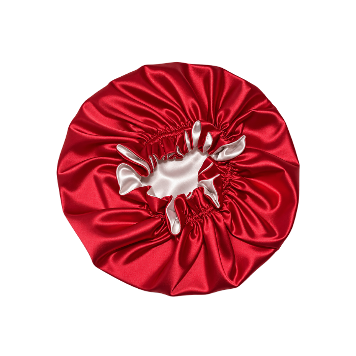 Red Satin Ruffled Bonnet with Pink Lining, NuAira Co