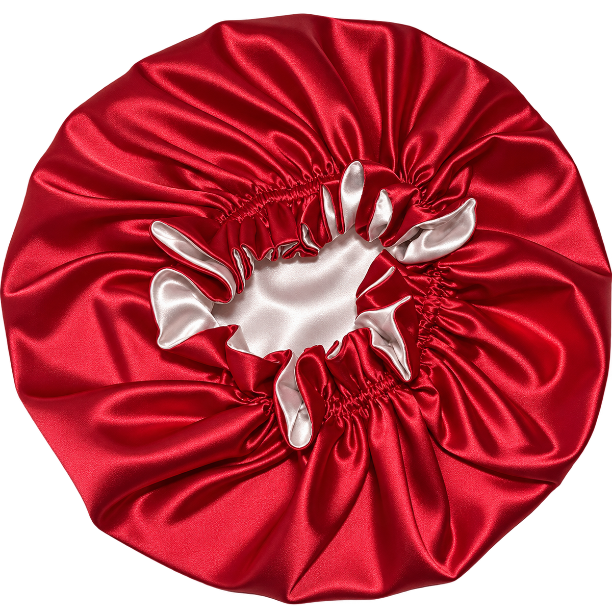 Red Satin Ruffled Bonnet with Pink Lining, NuAira Co