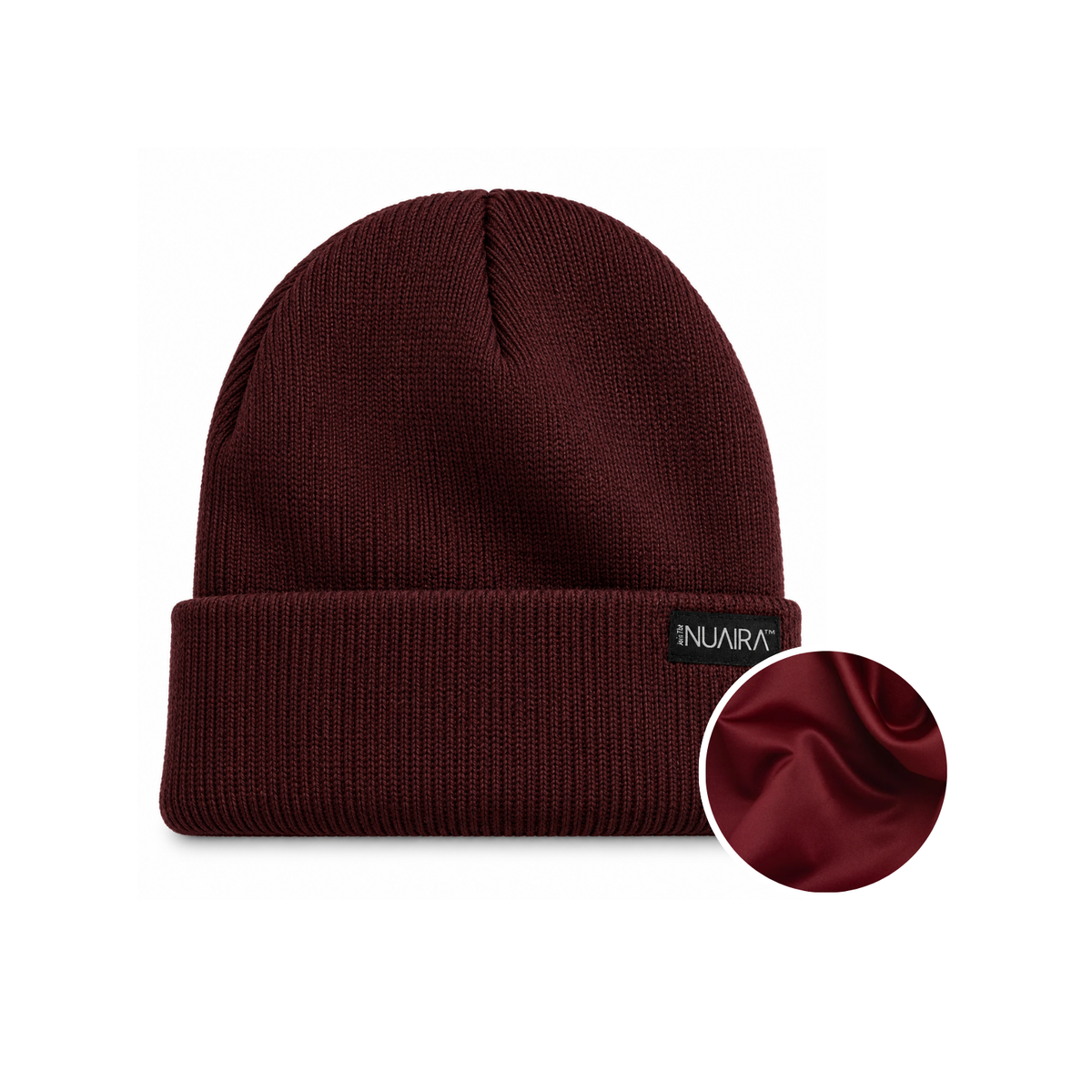 Red Wine Satin Lined Knit Beanie