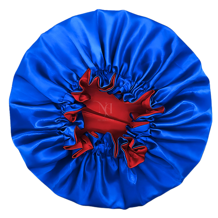 Royal Blue & Red Satin Bonnet.