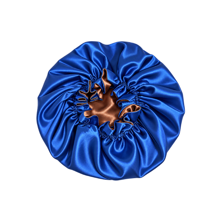 Royal Blue Ruffled Bonnet with Chocolate Brown Lining, NuAira Co