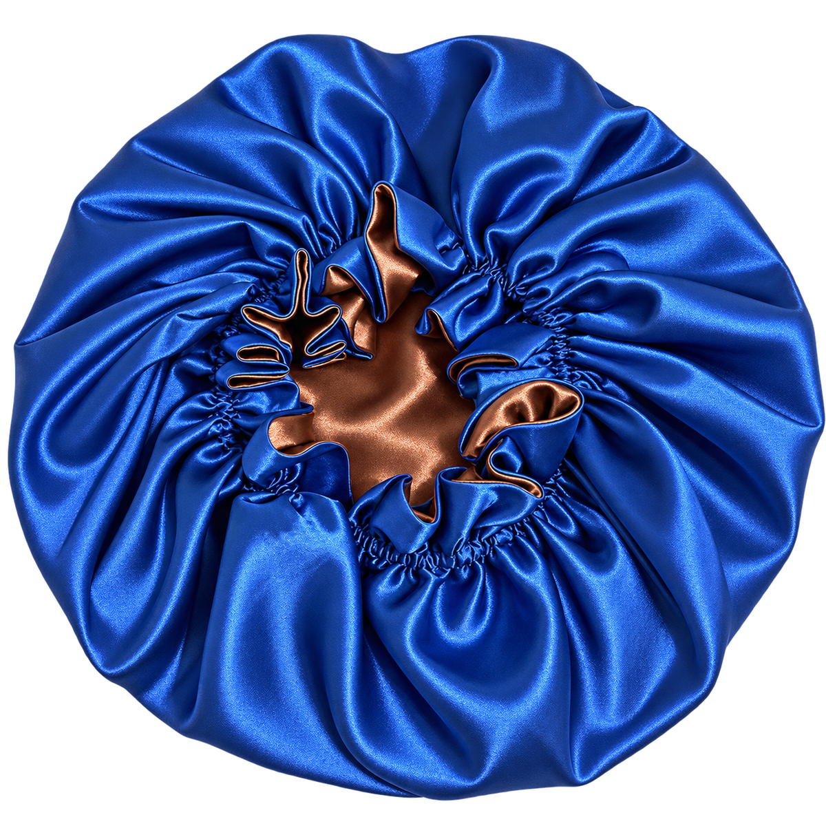 Royal Blue Ruffled Bonnet with Chocolate Brown Lining, NuAira Co