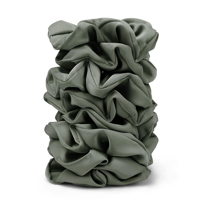 Sage Green 8 PC Satin Scrunchie Set for Curly and Natural Hair
