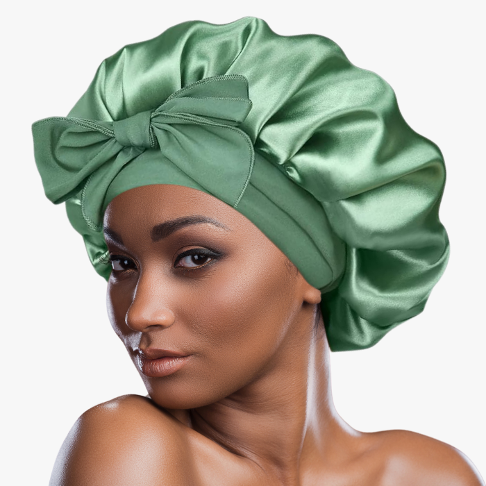 Double Layer Satin Bonnet with Tie Band | Green Sage.