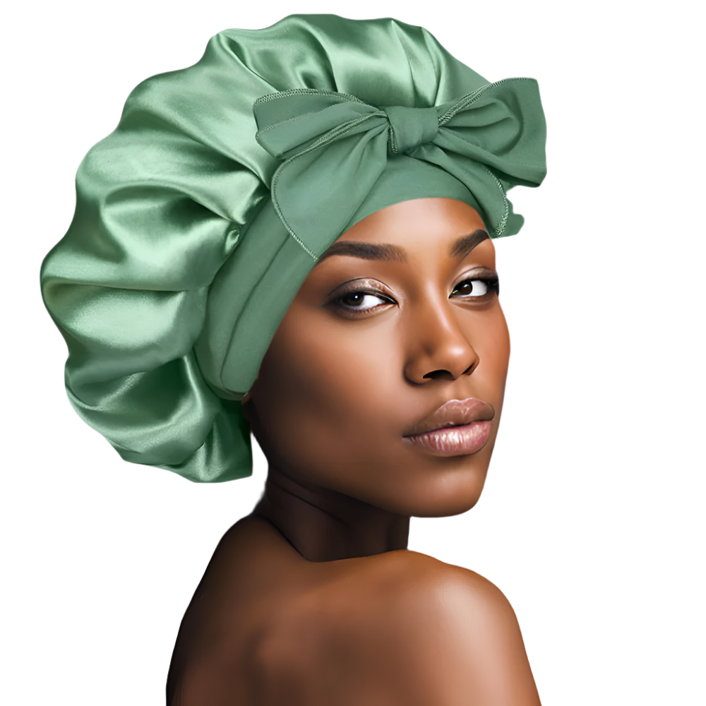 NuAira Sage Green Double Layer Satin Tie Band Hair Bonnet