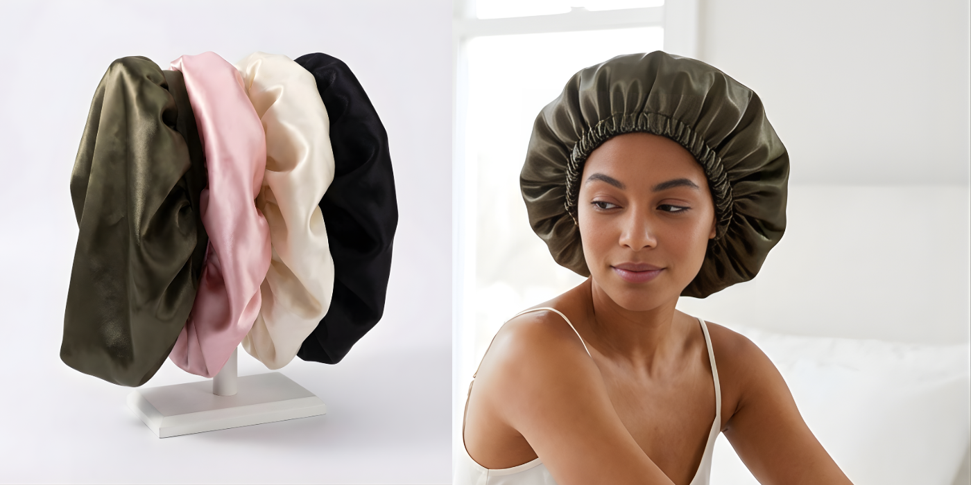 Set of satin hair bonnets for curly and natural hair protection