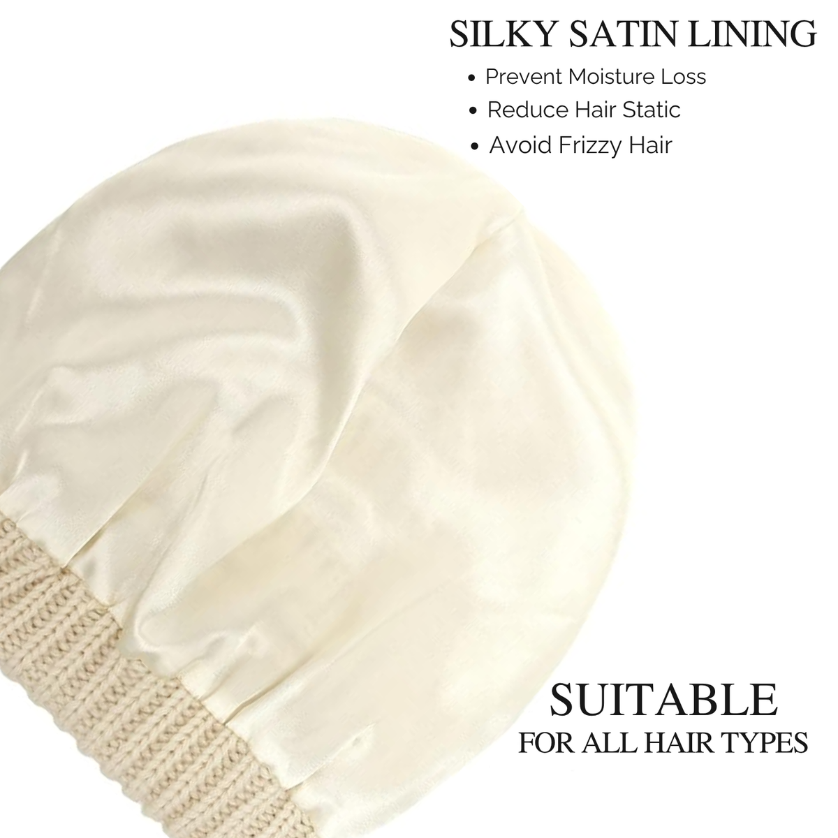 Beige Satin Lined Knit Slouch Beanie