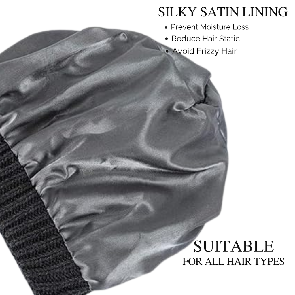 Grey Satin Lined Knit Slouch Beanie