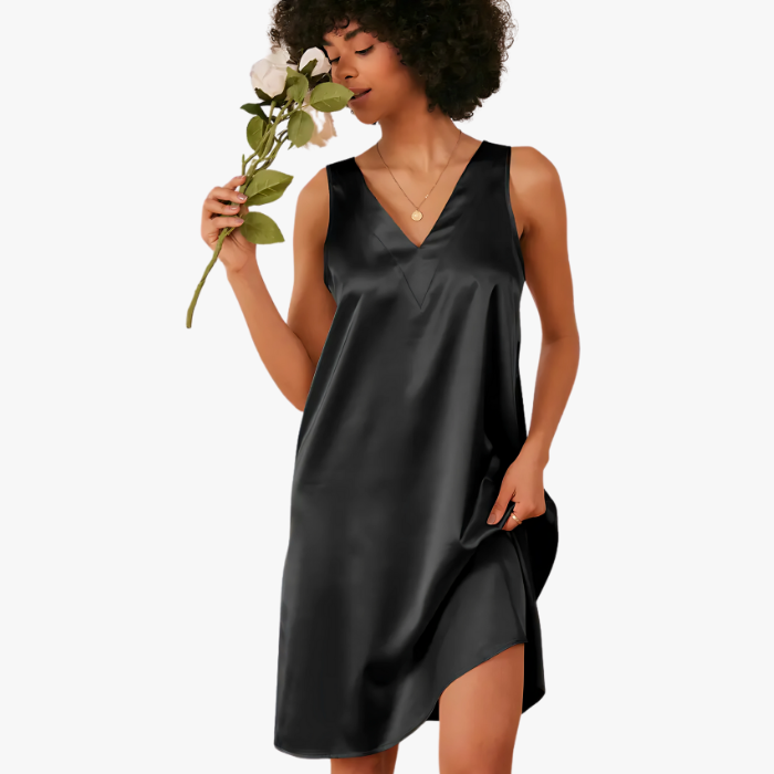 Satin V-Neck Sleeveless Loungewear Dress